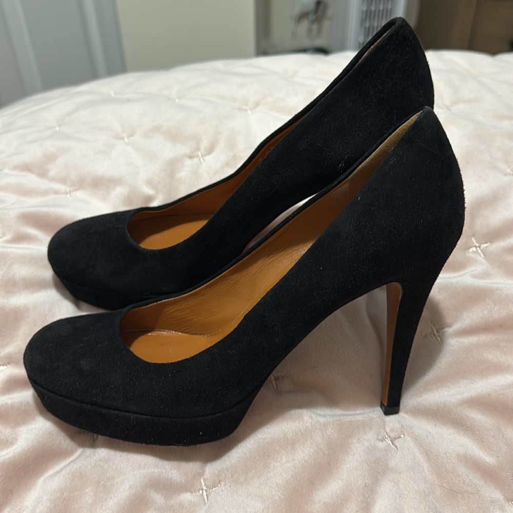 Authentic GUCCI black suede round toe platform heels shoes pumps size 6 36 - Picture 2 of 12